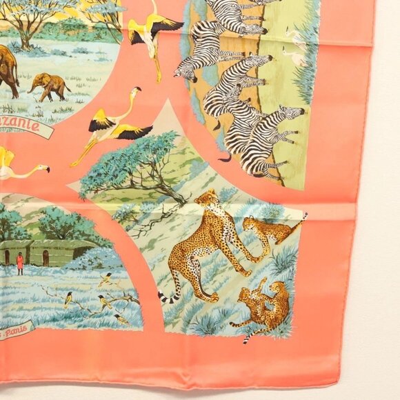 HERMES Carre 90 Scarf ""TANZANIE"" Silk Pink Auth - Picture 10 of 16